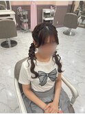 髪の毛リボン編み下ろしツイン