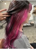 ネオンピンク インナーカラー ロングスタイル デザインカラー