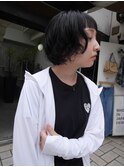 △癖毛風ボブパーマミディアムゆるふわパーマブルーブラック