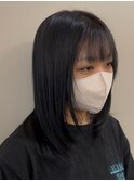 顔周りレイヤー/黒髪/セミロング/シースルーバング/抜け感/艶髪