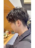 無造作パーマツイストスパイラルパーマツーブロックメンズカット