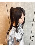 学生ロングプルエクステ相談黒髪結んでかわいいポニーテール