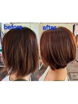 美容師歴約40年の高いカット技術でどこから見ても綺麗なシルエットが実現♪再現性も高くスタイリング簡単◎