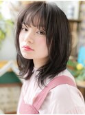 ★黒髪アッシュ大人かわいいミディアムウルフカット20代30代★1