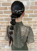 結婚式/お呼ばれヘア/ヘアセット/編みおろし/銀粉アレンジ/小顔