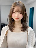 小顔 前髪 レイヤーカット くびれヘア ハイライトカラー"