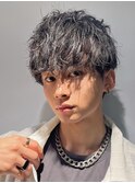 大人マッシュメンズヘアシャドウパーマダークアッシュ