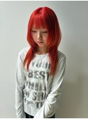 . レッドオレンジくびれレイヤーハッシュカット