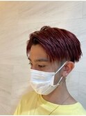 ワインレッド×メンズ刈り上げ ブリーチオンカラー