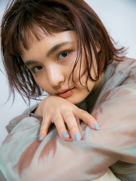 マイ ヘア デザイン 岡崎(MY hair design) ニュアンスパーマボブ×ラウンドバングナチュラルブラウン