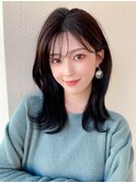 シャギーレイヤーロング韓国ワンホンヘアシースルーぱっつん前髪