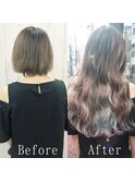 グレージュ#シールエクステ#ラフウェーブ巻き#暗めカラー#名古屋