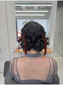 黒髪ヘアのツインお団子【清板】