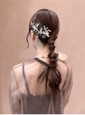 お呼ばれヘア　編みおろし　ロング　ミディアム　ヘアセット