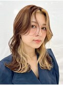 切りっぱなしボブエアリーロング美髪ピンクブラウン