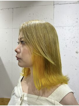 アジールヘア 北千住駅西口店(agir hair) ハイトーンインナーカラー ペールイエローカラー 北千住