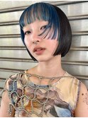 フェイスフレーミング　スカイブルー　姫カット　丸みショート