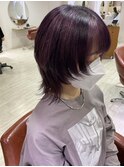ウルフカット×パープルデザインカラー×ニュアンスカラー