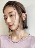 顔周りレイヤーカットミルクティーベージュカラー前髪カット