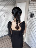 編みおろし ポニーテール リボンアレンジ お呼ばれヘア