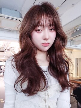 ロング韓国ヘア顔周りレイヤー前髪カット_F30621