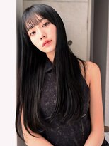 アンジェリカ 難波店(ANGELICA)&nbsp;ANGELICA 韓国風 ストレートヘア アッシュブラック ぱっつん前髪