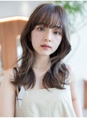 大人かわいい前髪セシルカットココアブラウンフリンジウェーブ