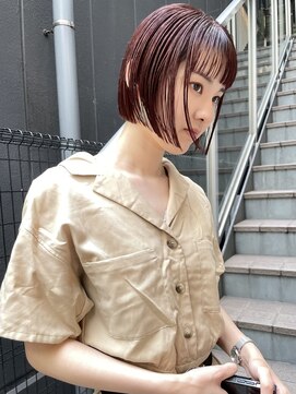 ケンジ 横浜(KENJE) ミニボブ/レッド/暖色/切りっぱなしボブ/前髪/横浜美容室