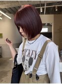 透明感カラーレッドブラウンピンクブラウンボブヘア