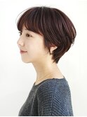 切りっぱなしショート・ボブ/絶壁解消/前髪なし/40代/30代/丸顔