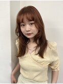レイヤーカット　ロングレイヤー　暖色カラー　オレンジブラウン