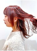 Say.黒髪ボブルフネビージュ小顔ワンレンイヤリングカラーレッド