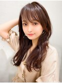 シャギーレイヤー韓国ワンホンヘアシースルーぱっつん前髪
