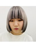 ホワイトシルバーコントラストボブ