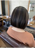 白髪ぼかしハイライトボブ_ボブルフワンレン黒髪_58