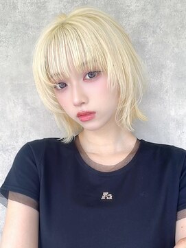 ラフィス ヘアー レイヴ 姫路店(La fith hair reve) 【La fith】外ハネボブ×顔周りレイヤー×ブリーチ×ハイトーン