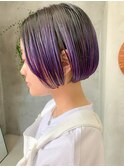 グラデーションカラー、ラベンダー、ミニボブ、ブリーチカラー