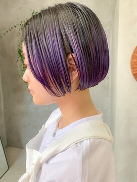 テトヘアー(teto hair) グラデーションカラー、ラベンダー、ミニボブ、ブリーチカラー