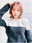 mowen×外ハネミディアム×小顔カット×ピンクバイオレット