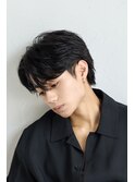 メンズダークアッシュニュアンスパーマ韓国マッシュウルフカット