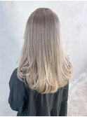 ブロンドホワイトベージュ顔周りレイヤーロング_ba559752