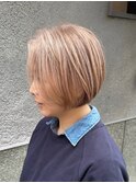 ブリーチなし白髪染めミルクティーベージュボブ【suiw】昭和町