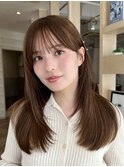 切りっぱなしボブエアリーロング美髪ピンクブラウン