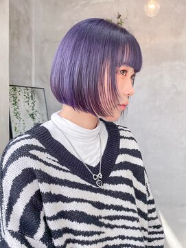 テトヘアー(teto hair) 前下がりボブショートボブブリーチカラーダブルカラーラベンダー