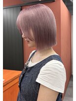 レブ 三条河原町(Reb,) ハイトーンダブルカラーボブ前髪ありピンクヘア韓国ヘア小顔ヘア