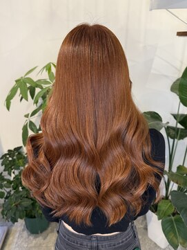 ピークスヘア(peaks hair) ブリーチなしダブルカラー オレンジベージュ 暖色カラー 透け感
