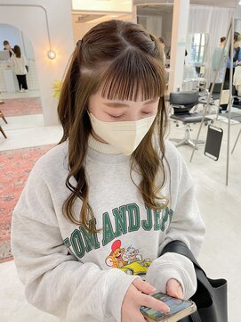 ヘアー アイス カンナ(HAIR ICI Canna) ハーフツイン/オリーブグレージュ/透け感カラー/簡単アレンジ