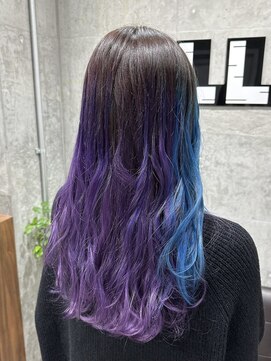 オルズ 渋谷(ALLZ) グラデーションパープルブルーダブルカラーケアブリーチ