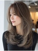 ミディアムレイヤー/ハッシュカット/ブラウン/シャギーカット