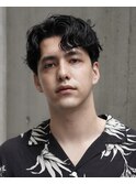 メンズパーマ　ビジネスパーマ　センターパート　大人パーマ